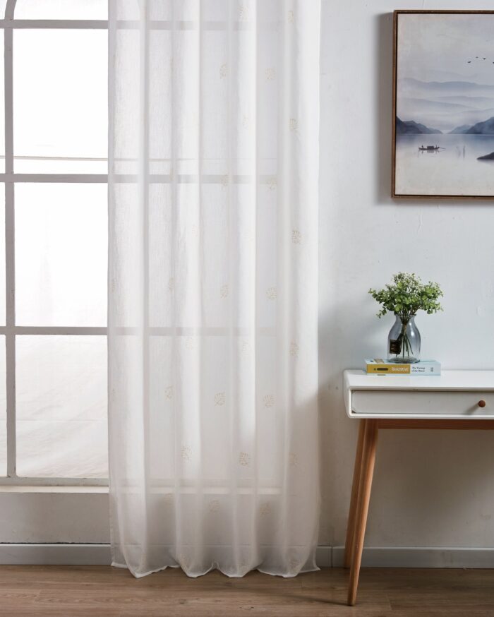 Cortina De Visillo Gasa Poliéster Con Estampado de Hojitas 150x260cm