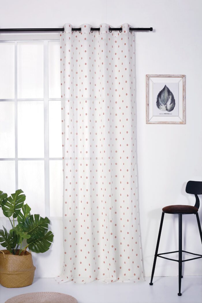 Cortina De Visillo Gasa Con Estampado De Puntitos Poliéster 150x260cm
