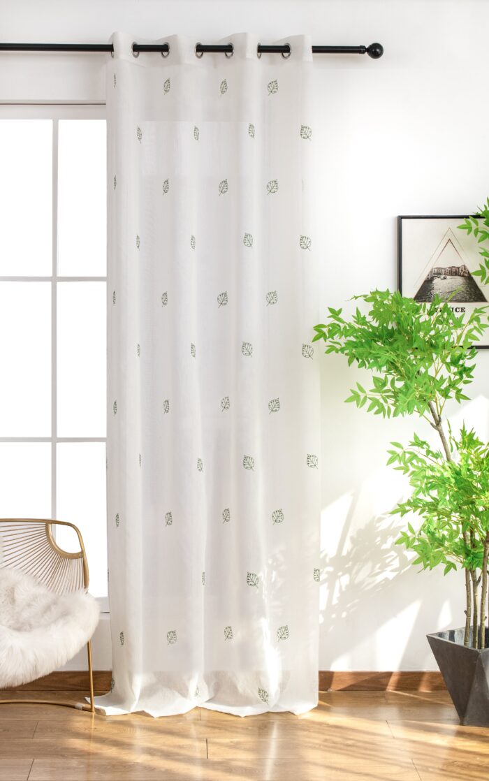 Cortina De Visillo Gasa Poliéster Con Estampado de Hojitas 150x260cm