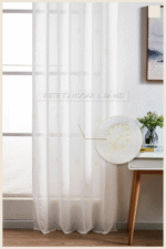 Cortina De Visillo Gasa Poliéster Con Estampado de Hojitas 150x260cm