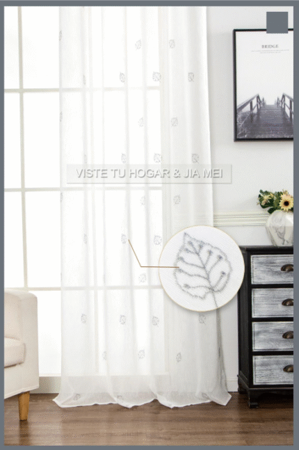Cortina De Visillo Gasa Poliéster Con Estampado de Hojitas 150x260cm