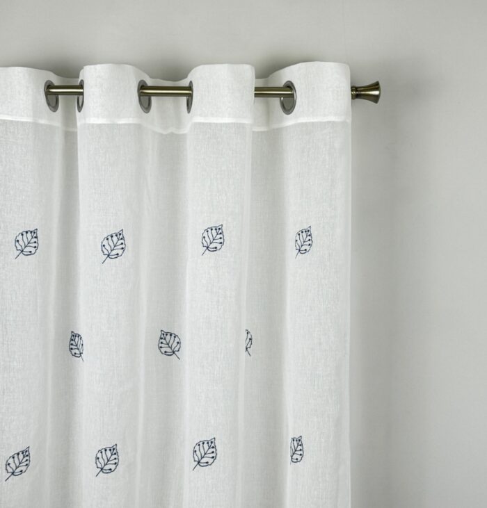 Cortina De Visillo Gasa Poliéster Con Estampado de Hojitas 150x260cm