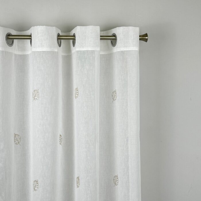 Cortina De Visillo Gasa Poliéster Con Estampado de Hojitas 150x260cm