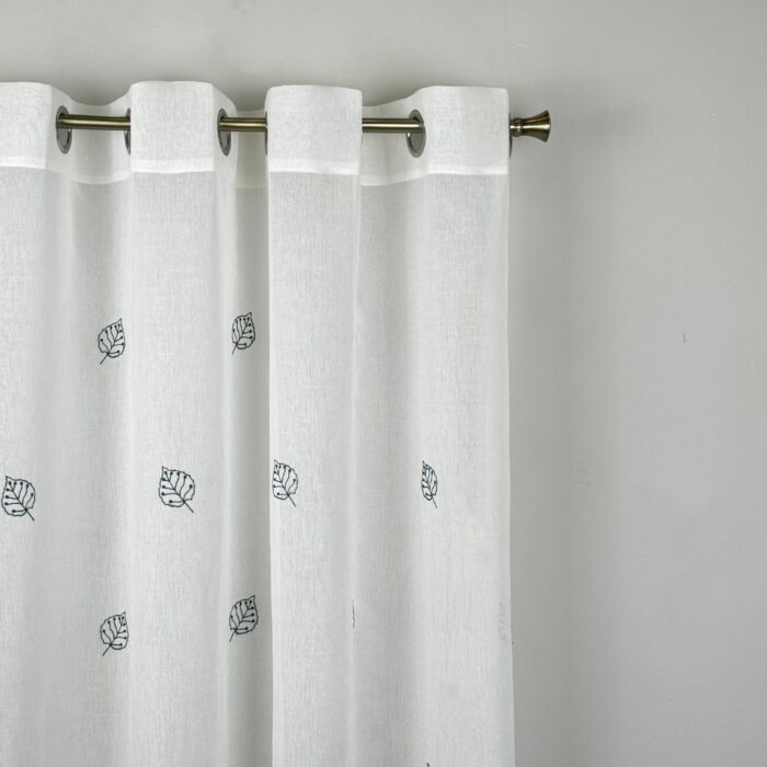Cortina De Visillo Gasa Poliéster Con Estampado de Hojitas 150x260cm