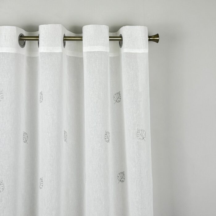 Cortina De Visillo Gasa Poliéster Con Estampado de Hojitas 150x260cm