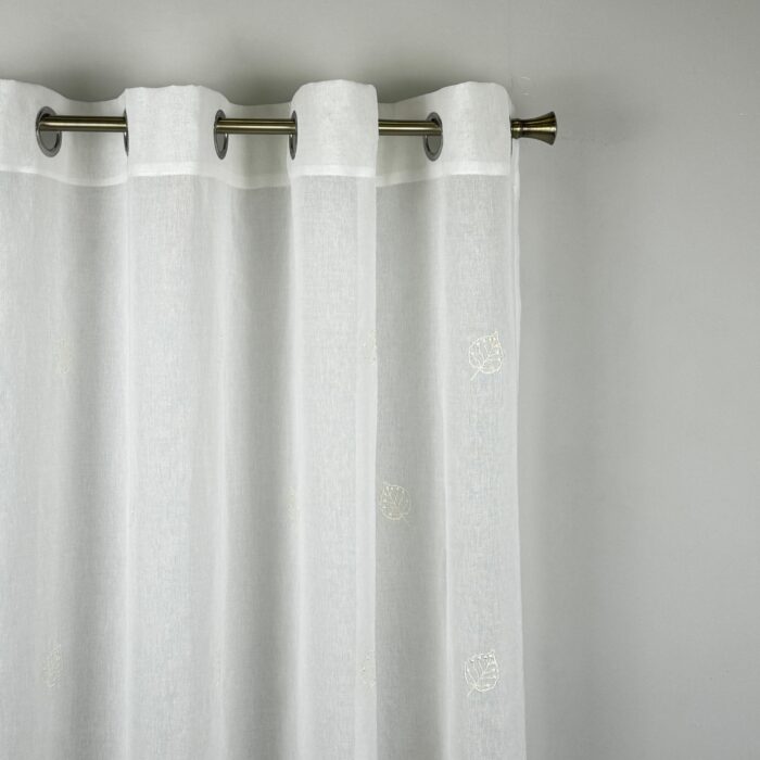 Cortina De Visillo Gasa Poliéster Con Estampado de Hojitas 150x260cm