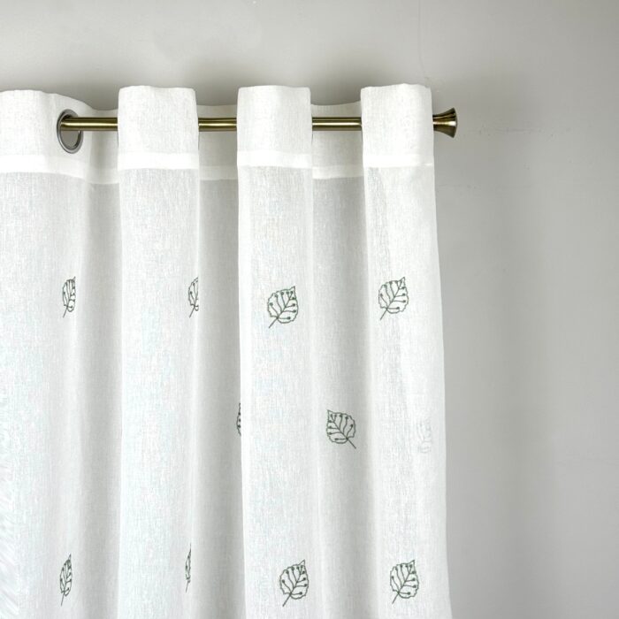 Cortina De Visillo Gasa Poliéster Con Estampado de Hojitas 150x260cm