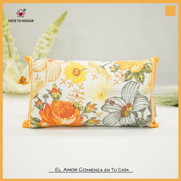 COJÍN CON ESTAMPADO DE FLORES 43X43CM Y 30X50CM - Viste Tu Hogar