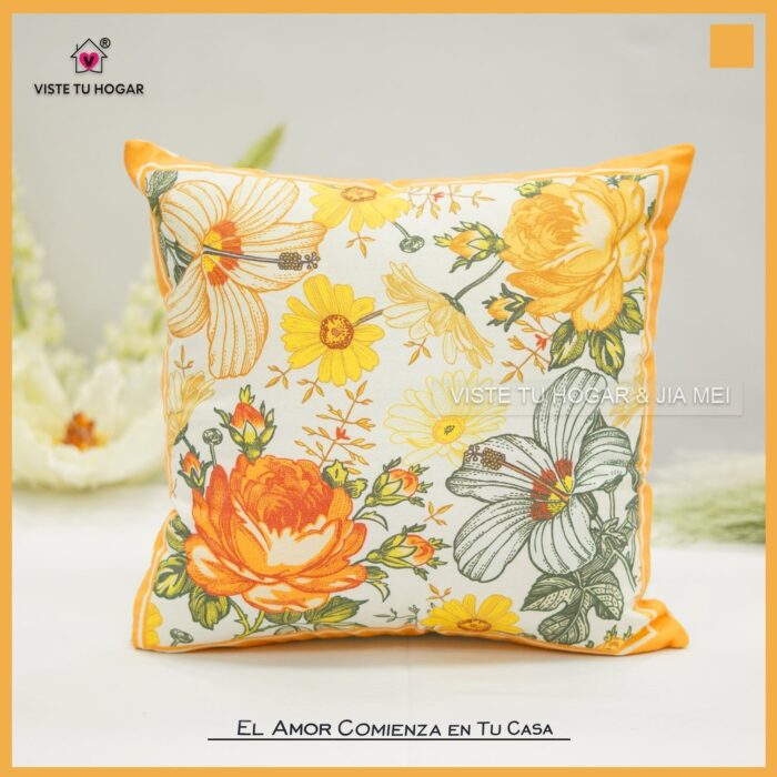 COJÍN CON ESTAMPADO DE FLORES 43X43CM Y 30X50CM - Viste Tu Hogar