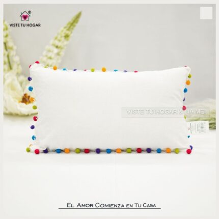Cojín De Color Liso Algodón Y Poliéster Decorado Con Esferas De Diferentes Colores En Las Esquinas - VISTE TU HOGAR ONLINE