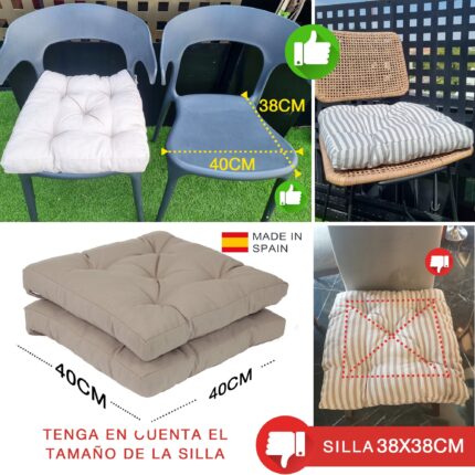 COJINES PARA SILLAS 40x40x5CM CON EFECTO TRIDIMENSIONAL CON RELLNO 100% POLIÉSTER (BEIGE) - Viste Tu Hogar