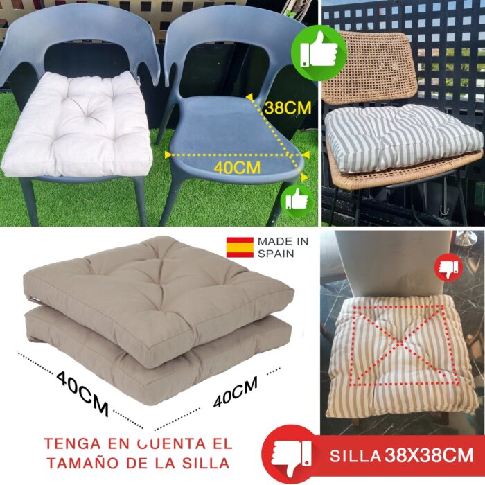 COJINES PARA SILLAS 40x40x5CM CON EFECTO TRIDIMENSIONAL CON RELLNO 100% POLIÉSTER (BEIGE) - Viste Tu Hogar
