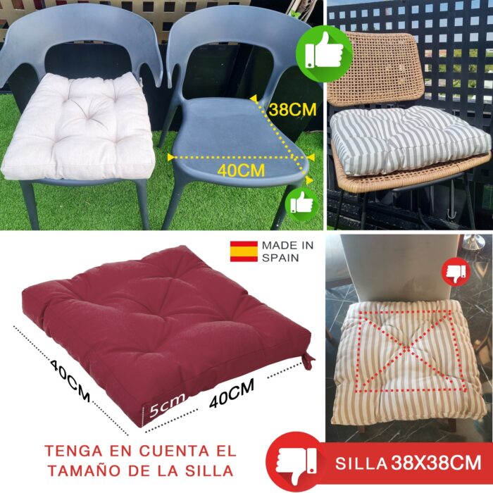 COJINES PARA SILLAS 40x40x5CM CON EFECTO TRIDIMENSIONAL CON RELLNO 100% POLIÉSTER (BURDEO) - Viste Tu Hogar