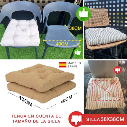 COJINES PARA SILLAS 40x40x5CM CON EFECTO TRIDIMENSIONAL CON RELLNO 100% POLIÉSTER (CAMEL) - Viste Tu Hogar