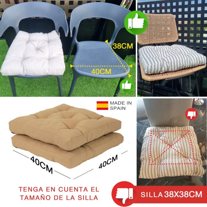 COJINES PARA SILLAS 40x40x5CM CON EFECTO TRIDIMENSIONAL CON RELLNO 100% POLIÉSTER (CAMEL) - Viste Tu Hogar