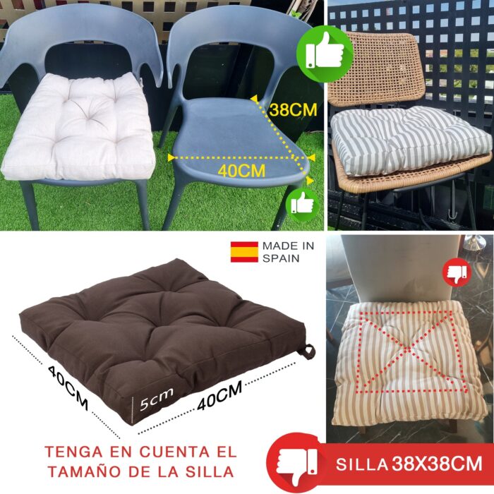 COJINES PARA SILLAS 40x40x5CM CON EFECTO TRIDIMENSIONAL CON RELLNO 100% POLIÉSTER (CHOCOLATE) - Viste Tu Hogar