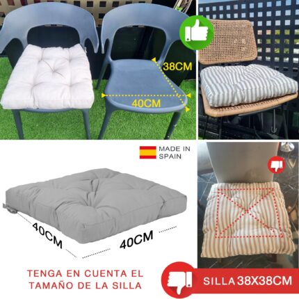COJINES PARA SILLAS 40x40x5CM CON EFECTO TRIDIMENSIONAL CON RELLNO 100% POLIÉSTER (GRIS CLARO) - Viste Tu Hogar