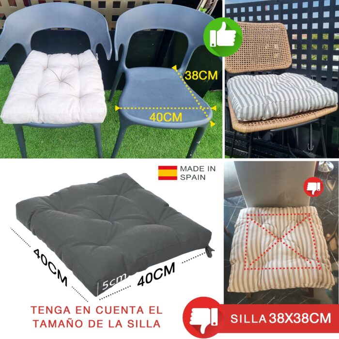 COJINES PARA SILLAS 40x40x5CM CON EFECTO TRIDIMENSIONAL CON RELLNO 100% POLIÉSTER (GRIS OSCURO) - Viste Tu Hogar