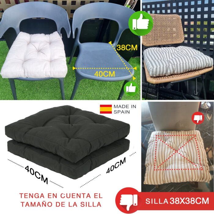 COJINES PARA SILLAS 40x40x5CM CON EFECTO TRIDIMENSIONAL CON RELLNO 100% POLIÉSTER (NEGRO) - Viste Tu Hogar