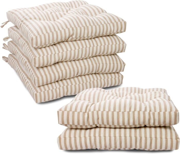 COJINES PARA SILLAS 40x40x5CM CON EFECTO TRIDIMENSIONAL CON RELLNO 100% POLIÉSTER (RAYAS EN BEIGE) - Viste Tu Hogar