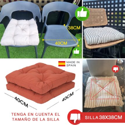 COJINES PARA SILLAS 40x40x5CM CON EFECTO TRIDIMENSIONAL CON RELLNO 100% POLIÉSTER (TEJA) - Viste Tu Hogar
