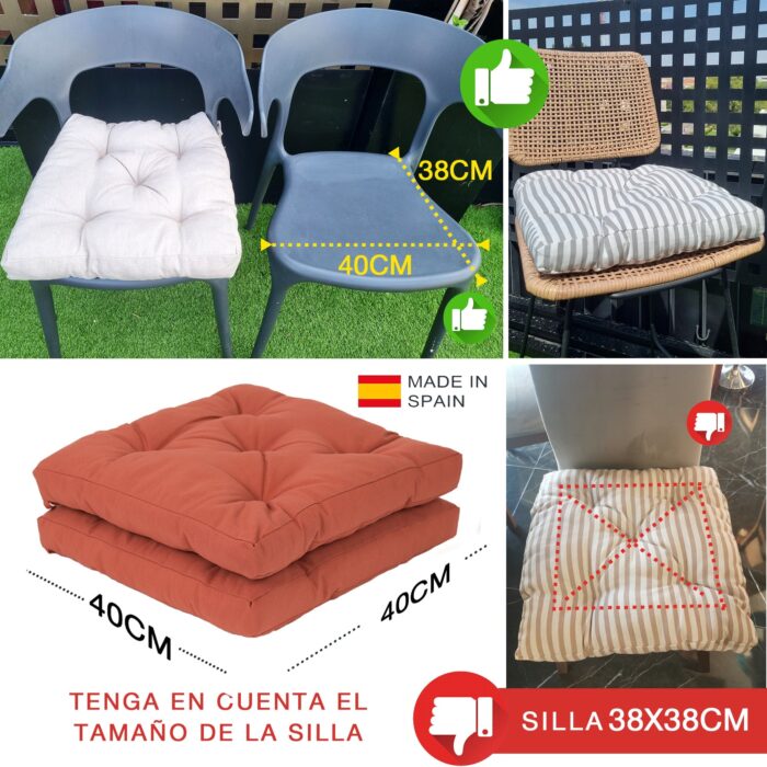 COJINES PARA SILLAS 40x40x5CM CON EFECTO TRIDIMENSIONAL CON RELLNO 100% POLIÉSTER (TEJA) - Viste Tu Hogar