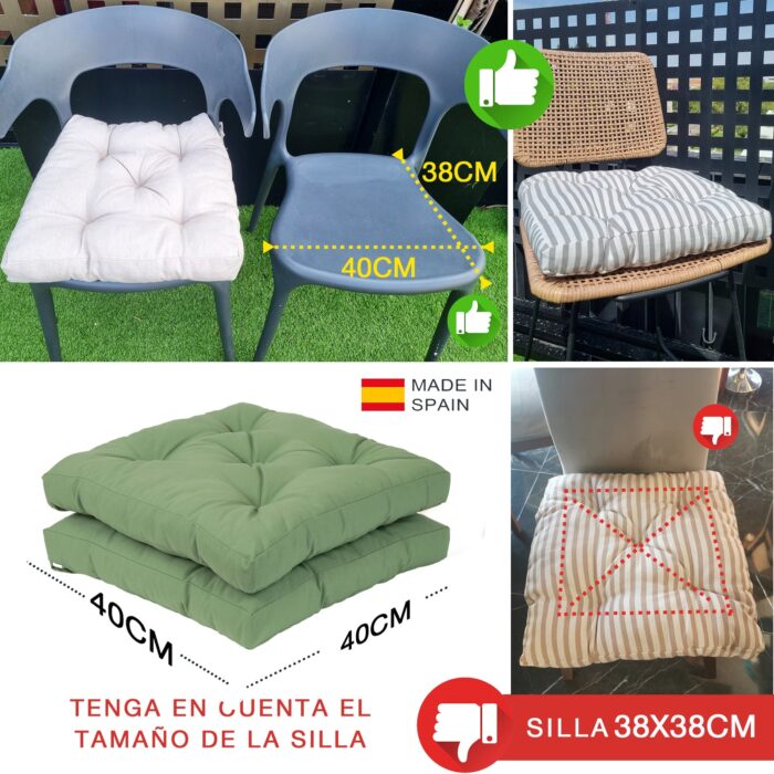 COJINES PARA SILLAS 40x40x5CM CON EFECTO TRIDIMENSIONAL CON RELLNO 100% POLIÉSTER (VERDE AGUACATE) - Viste Tu Hogar