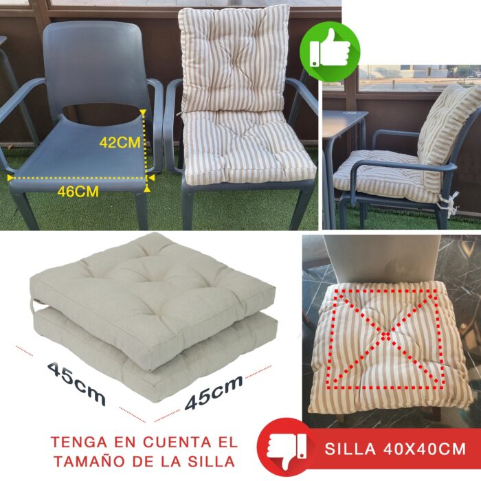 COJINES PARA SILLAS 45x45x5CM CON EFECTO TRIDIMENSIONAL CON RELLNO 100% POLIÉSTER (BEIGE LINO) - Viste Tu Hogar