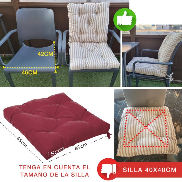 COJINES PARA SILLAS 45x45x5CM CON EFECTO TRIDIMENSIONAL CON RELLNO 100% POLIÉSTER (BURDEO) - Viste Tu Hogar