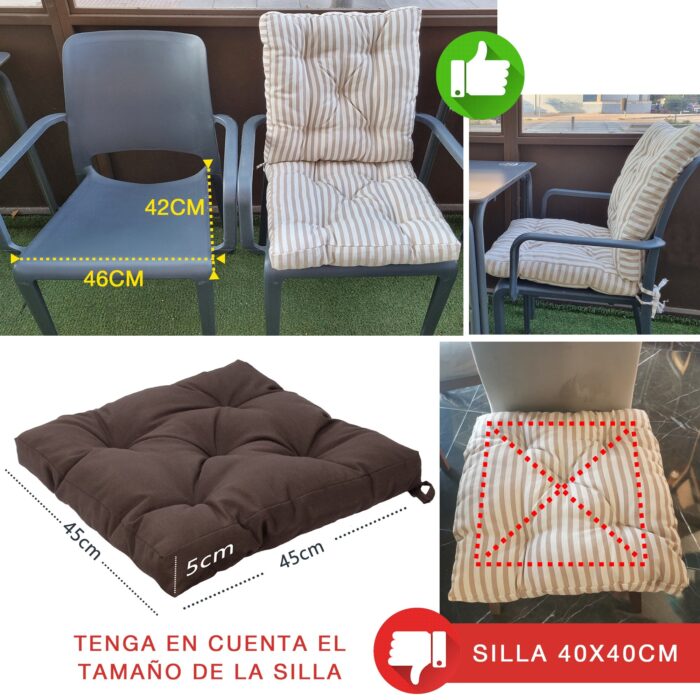 COJINES PARA SILLAS 45x45x5CM CON EFECTO TRIDIMENSIONAL CON RELLNO 100% POLIÉSTER (CHOCOLATE) - Viste Tu Hogar