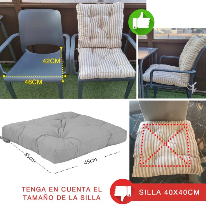 COJINES PARA SILLAS 45x45x5CM CON EFECTO TRIDIMENSIONAL CON RELLNO 100% POLIÉSTER (GRIS CLARO) - Viste Tu Hogar