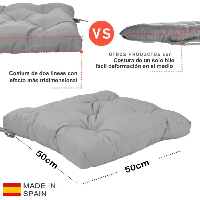 COJINES PARA SILLAS 45x45x5CM CON EFECTO TRIDIMENSIONAL CON RELLNO 100% POLIÉSTER (GRIS CLARO) - Viste Tu Hogar