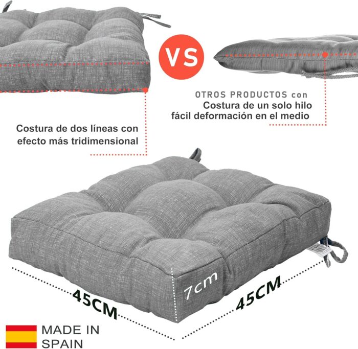 COJINES PARA SILLAS 45x45x5CM CON EFECTO TRIDIMENSIONAL CON RELLNO 100% POLIÉSTER (GRIS VAQUERO) - Viste Tu Hogar