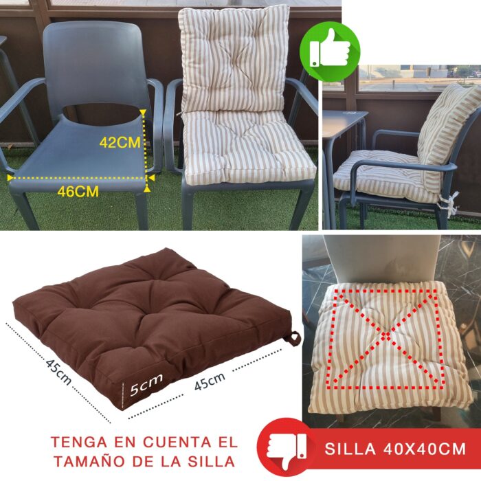 COJINES PARA SILLAS 45x45x5CM CON EFECTO TRIDIMENSIONAL CON RELLNO 100% POLIÉSTER (MARRÓN) - Viste Tu Hogar