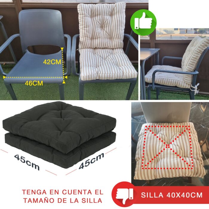COJINES PARA SILLAS 45x45x5CM CON EFECTO TRIDIMENSIONAL CON RELLNO 100% POLIÉSTER (NEGRO) - Viste Tu Hogar