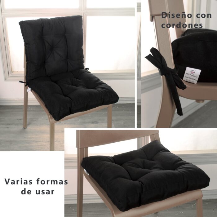 COJINES PARA SILLAS 45x45x5CM CON EFECTO TRIDIMENSIONAL CON RELLNO 100% POLIÉSTER (NEGRO) - Viste Tu Hogar