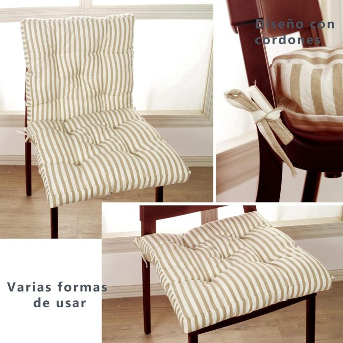 COJINES PARA SILLAS 45x45x5CM CON EFECTO TRIDIMENSIONAL CON RELLNO 100% POLIÉSTER (RAYAS EN BEIGE) - Viste Tu Hogar