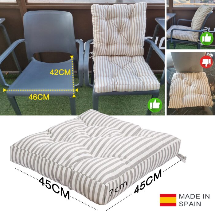 COJINES PARA SILLAS 45x45x5CM CON EFECTO TRIDIMENSIONAL CON RELLNO 100% POLIÉSTER (RAYAS EN GRIS) - Viste Tu Hogar