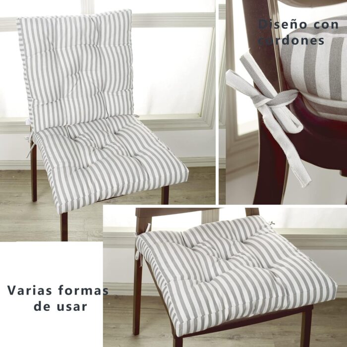 COJINES PARA SILLAS 45x45x5CM CON EFECTO TRIDIMENSIONAL CON RELLNO 100% POLIÉSTER (RAYAS EN GRIS) - Viste Tu Hogar