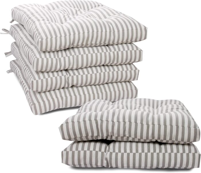 COJINES PARA SILLAS 45x45x5CM CON EFECTO TRIDIMENSIONAL CON RELLNO 100% POLIÉSTER (RAYAS EN GRIS) - Viste Tu Hogar