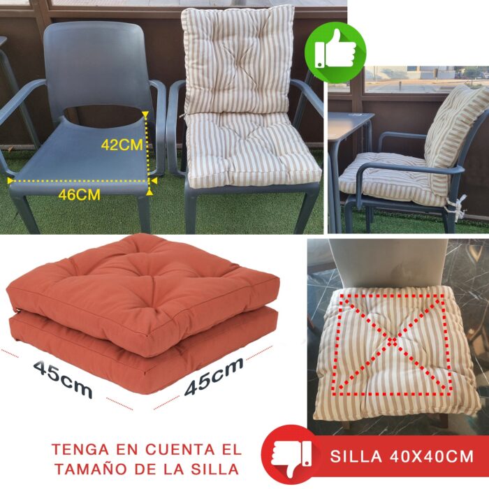 COJINES PARA SILLAS 45x45x5CM CON EFECTO TRIDIMENSIONAL CON RELLNO 100% POLIÉSTER (TEJA) - Viste Tu Hogar