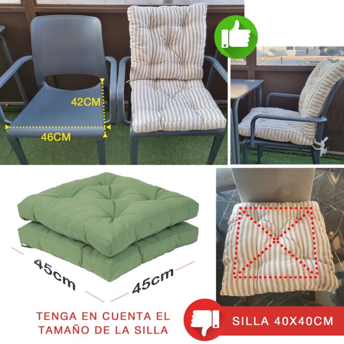 COJINES PARA SILLAS 45x45x5CM CON EFECTO TRIDIMENSIONAL CON RELLNO 100% POLIÉSTER (VERDE AGUACATE) - Viste Tu Hogar
