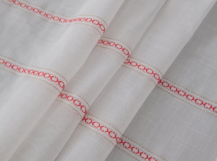 CORTINA DE COCINA DE GASA CON RAYAS CALADAS 100X140CM Y 140X140CM - Viste Tu Hogar