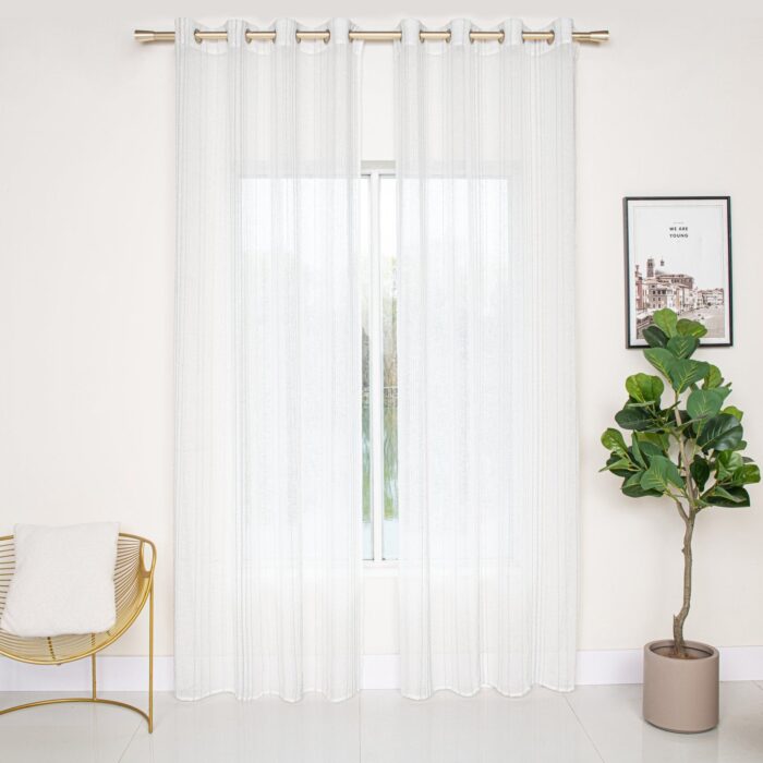 CORTINA DE GASA CON RAYAS VERTICALES DE HILOS PLATEADOS 140X260CM - Viste Tu Hogar
