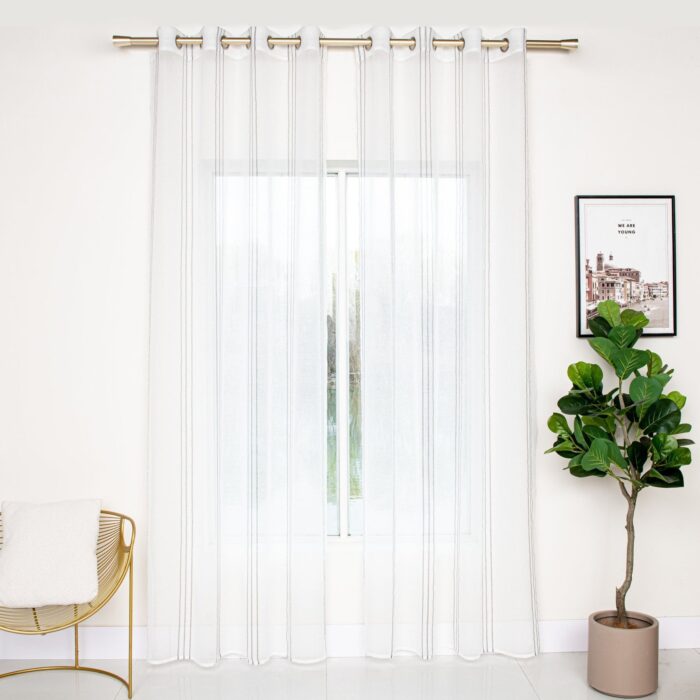 CORTINA DE GASA CON RAYAS VERTICALES DE HILOS PLATEADOS 140X260CM - Viste Tu Hogar