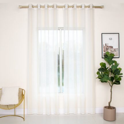 CORTINA DE GASA CON RAYAS VERTICALES DE HILOS PLATEADOS 140X260CM - Viste Tu Hogar