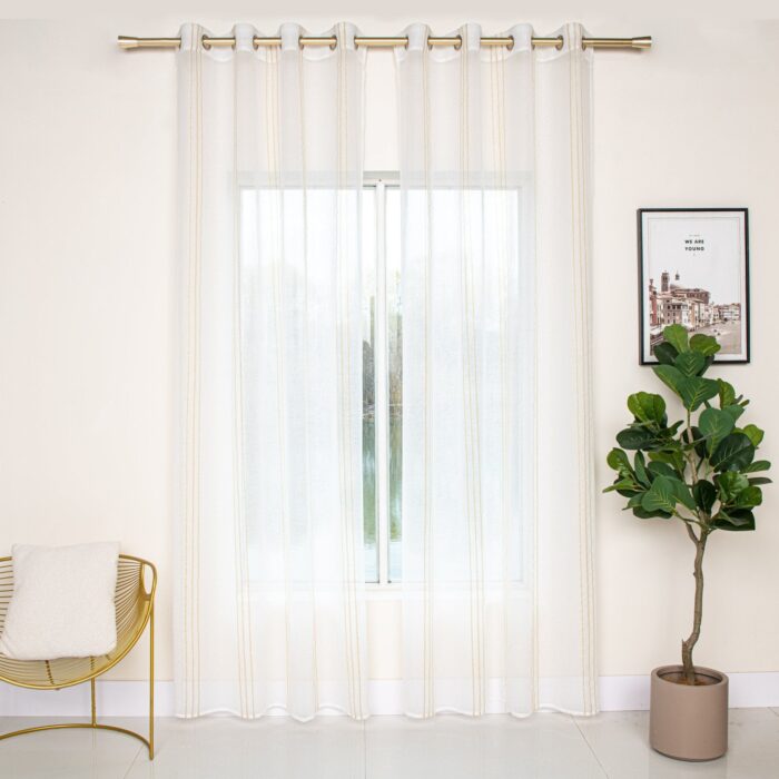 CORTINA DE GASA CON RAYAS VERTICALES DE HILOS PLATEADOS 140X260CM - Viste Tu Hogar