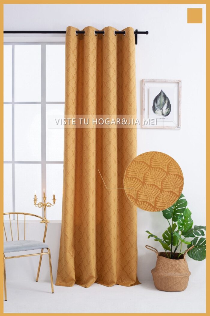 Cortina de Jacquard Poliéster Con Estampado De Flor De Abanico - VISTE TU HOGAR ONLINE