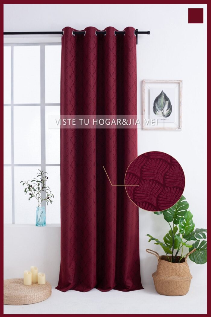 Cortina de Jacquard Poliéster Con Estampado De Flor De Abanico - VISTE TU HOGAR ONLINE
