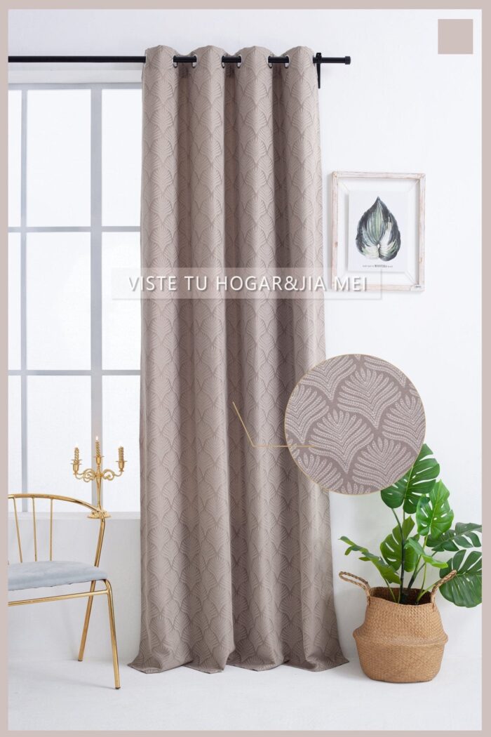 Cortina de Jacquard Poliéster Con Estampado De Flor De Abanico - VISTE TU HOGAR ONLINE